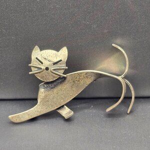 VTG Beaucraft Sterling Silver Cat Brooch Pin 2.25" 5.82g Modernist Design